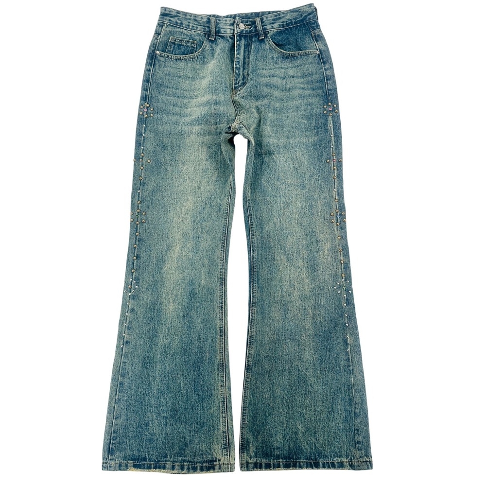 Inflation Y2K Embellished Wide Leg Jeans Studded Low Rise Size L NWOT‎
